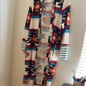 Tribal Print Open Front Cardigan
